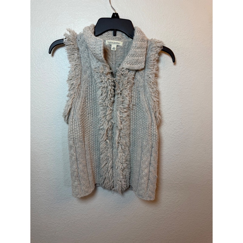 Banana Republic Alpaca Wool Blend Fringe Zip Up Cable Knit Sweater Vest XS Gray